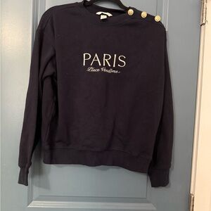 H&M Blue Crew Neck Sweater with Paris Embroidery